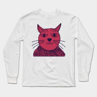 Viva Magenta Color of the Year 2023 Sweater Cat Portrait Long Sleeve T-Shirt